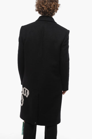 Wool Blend Single-breasted Coat with Graffiti Skate Print