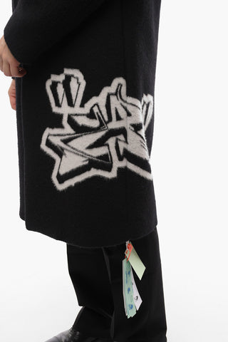 Wool Blend Single-breasted Coat with Graffiti Skate Print