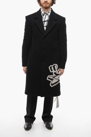 Wool Blend Single-breasted Coat with Graffiti Skate Print