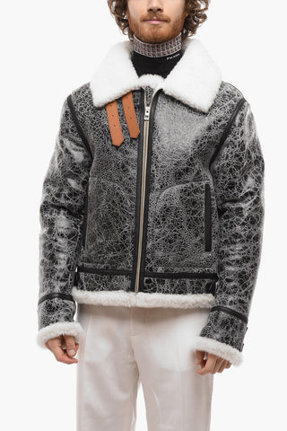 Giubbotto in Pelle Martellata con Interni in Shearling