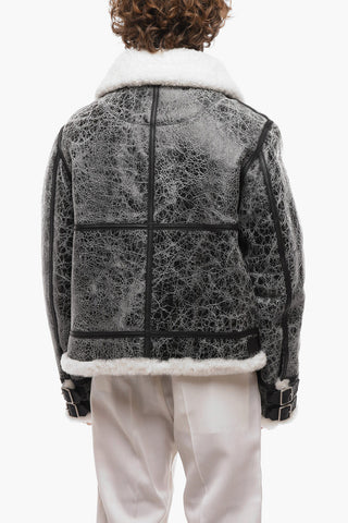 Giubbotto in Pelle Martellata con Interni in Shearling