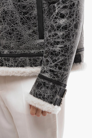Giubbotto in Pelle Martellata con Interni in Shearling