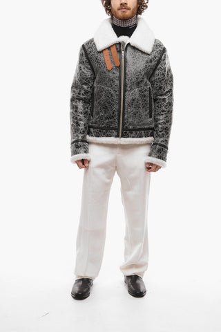 Giubbotto in Pelle Martellata con Interni in Shearling