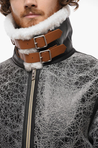 Giubbotto in Pelle Martellata con Interni in Shearling