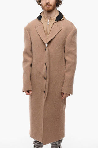 Cappotto in Misto Alpaca con Chest Piece e Cappuccio Removibile