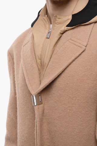 Cappotto in Misto Alpaca con Chest Piece e Cappuccio Removibile