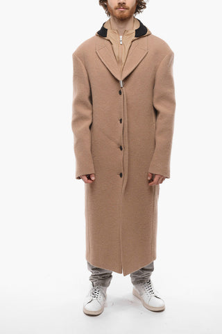 Cappotto in Misto Alpaca con Chest Piece e Cappuccio Removibile
