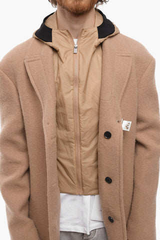 Cappotto in Misto Alpaca con Chest Piece e Cappuccio Removibile