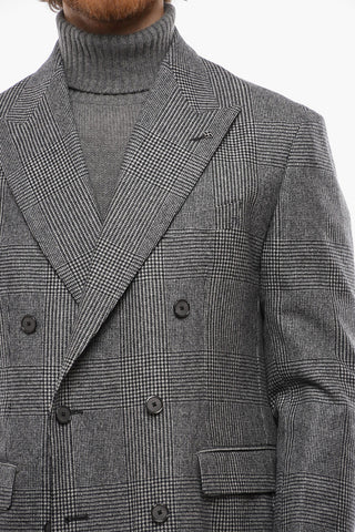 Double-breasted District Check Wool Suit with Peak Lapel