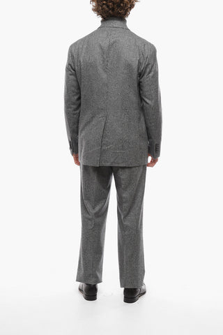 Double-breasted District Check Wool Suit with Peak Lapel