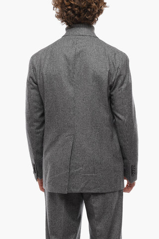 Double-breasted District Check Wool Suit with Peak Lapel