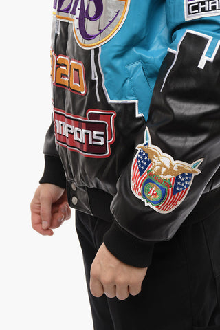 Embroidered Details Eco-leather Padded Bomber