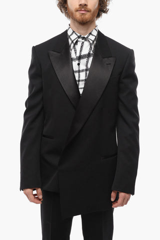 Concealed Buttoning Blazer with Satin Details