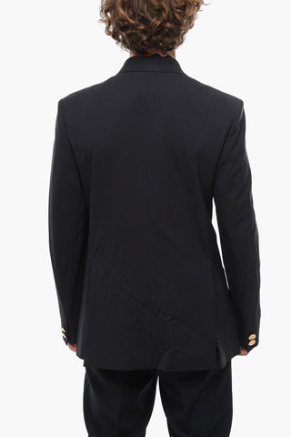 Blazer Doppiopetto in Misto Lana con Bottoni Logati