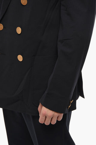 Blazer Doppiopetto in Misto Lana con Bottoni Logati