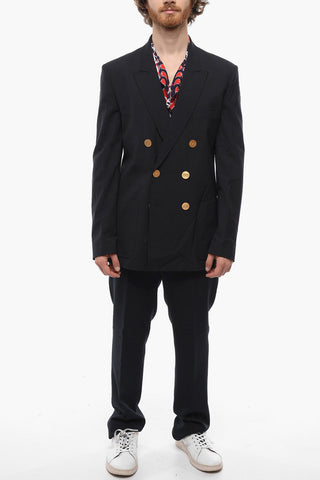 Blazer Doppiopetto in Misto Lana con Bottoni Logati