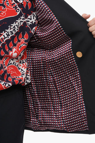 Blazer Doppiopetto in Misto Lana con Bottoni Logati