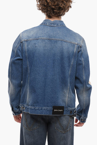 Giubbotto in Denim con Bande Laterali a Contrasto