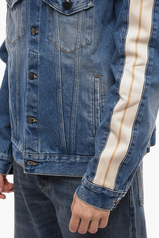 Giubbotto in Denim con Bande Laterali a Contrasto