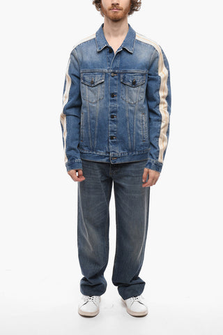 Giubbotto in Denim con Bande Laterali a Contrasto