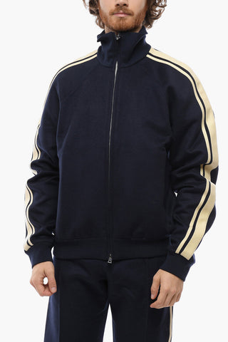 Wool Sweatshirt with Contrasting Bands and Zip Closure
