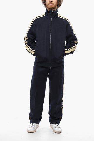 Wool Sweatshirt with Contrasting Bands and Zip Closure