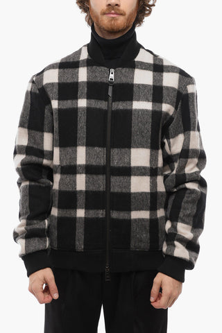 Wool Blend Checked Bomber Jacket