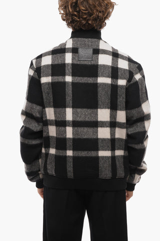 Wool Blend Checked Bomber Jacket