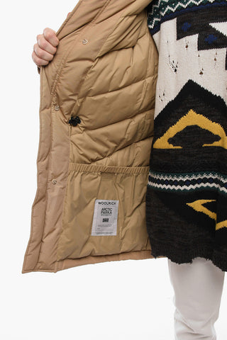 Cotton and Nylon Down Jacket with Real Fur and Logoed-Buttons