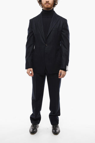 Pinstriped Virgin Wool Suit with Patch Pockets