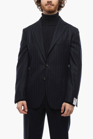 Pinstriped Virgin Wool Suit with Patch Pockets