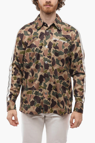 Contrasting Side Bands Camouflage Track Shirt with Logo