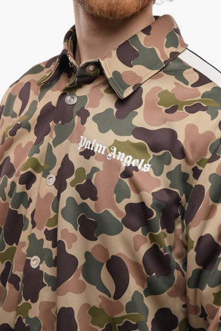 Contrasting Side Bands Camouflage Track Shirt with Logo