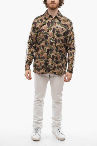 Contrasting Side Bands Camouflage Track Shirt with Logo