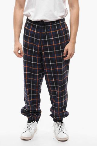 Cotton Flannel Plaid Check Sweatpants with Cuffs