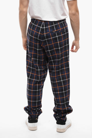 Cotton Flannel Plaid Check Sweatpants with Cuffs