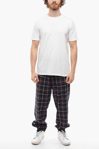 Cotton Flannel Plaid Check Sweatpants with Cuffs