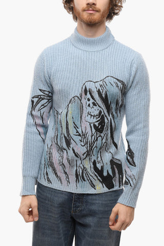 Embroidered Pullover with Moch Neck