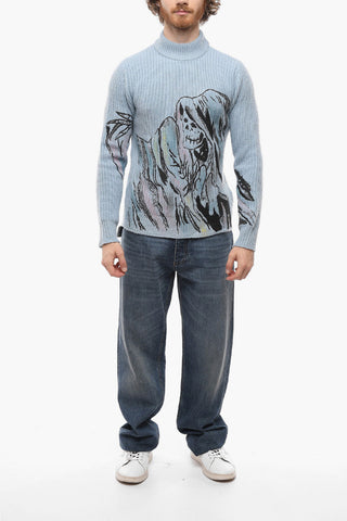 Embroidered Pullover with Moch Neck