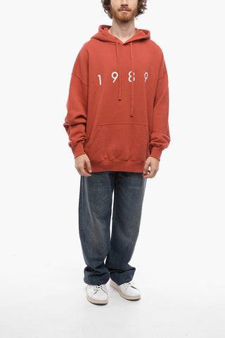 Felpa Hoodie in Cotone Garzato con Logo Stampato