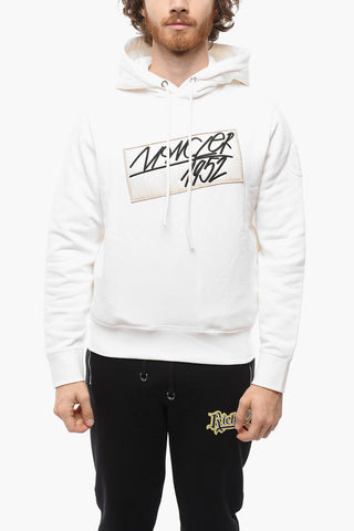 MONCLER 1952 Fleece Cotton Logoed Hoodie Sweatshirt with Welt Pockets