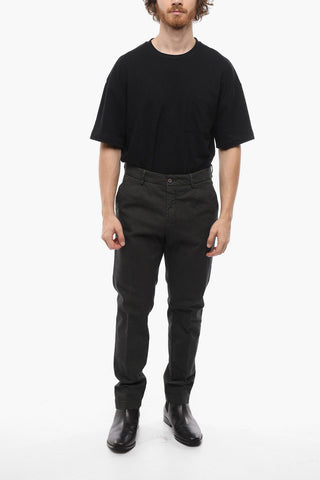 Pantaloni Chino in Cotone Stretch con Motivo Herringbone