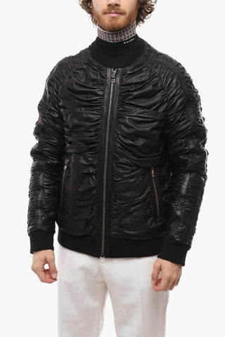 Ruched Leather Bomber
