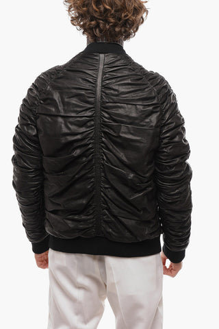 Ruched Leather Bomber