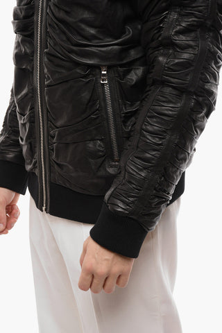 Ruched Leather Bomber