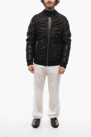 Ruched Leather Bomber