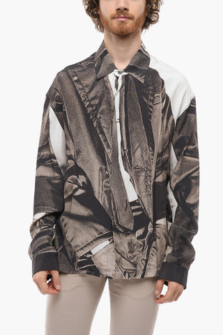 Printed Viscose Shirt with Hidden Buttoning