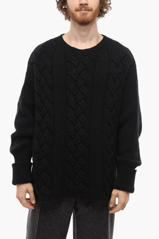 Crew Neck Mohair Blend Aran Pullover