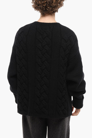 Crew Neck Mohair Blend Aran Pullover