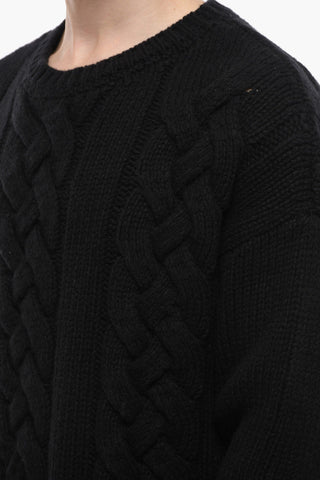Crew Neck Mohair Blend Aran Pullover
